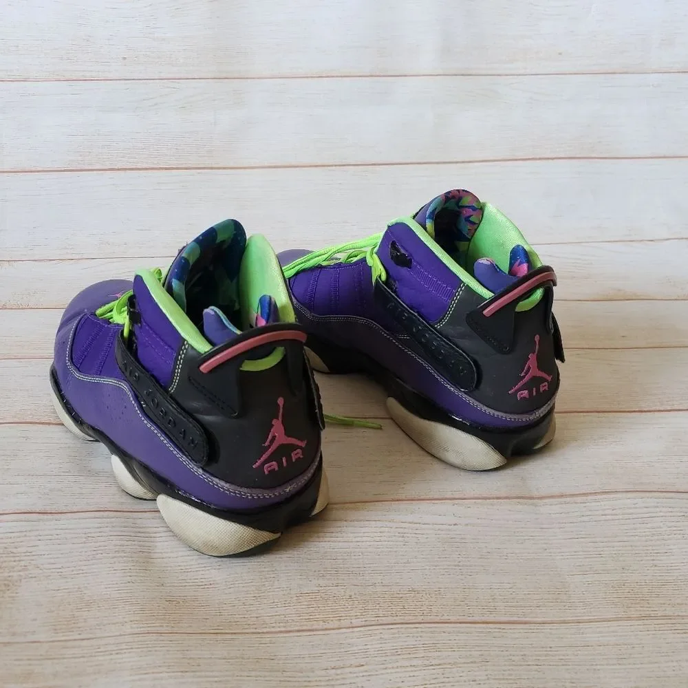 Nike Air Jordan 6 Rings Bel Air Sneakers Men's Size 9 Purple Green Lace Up